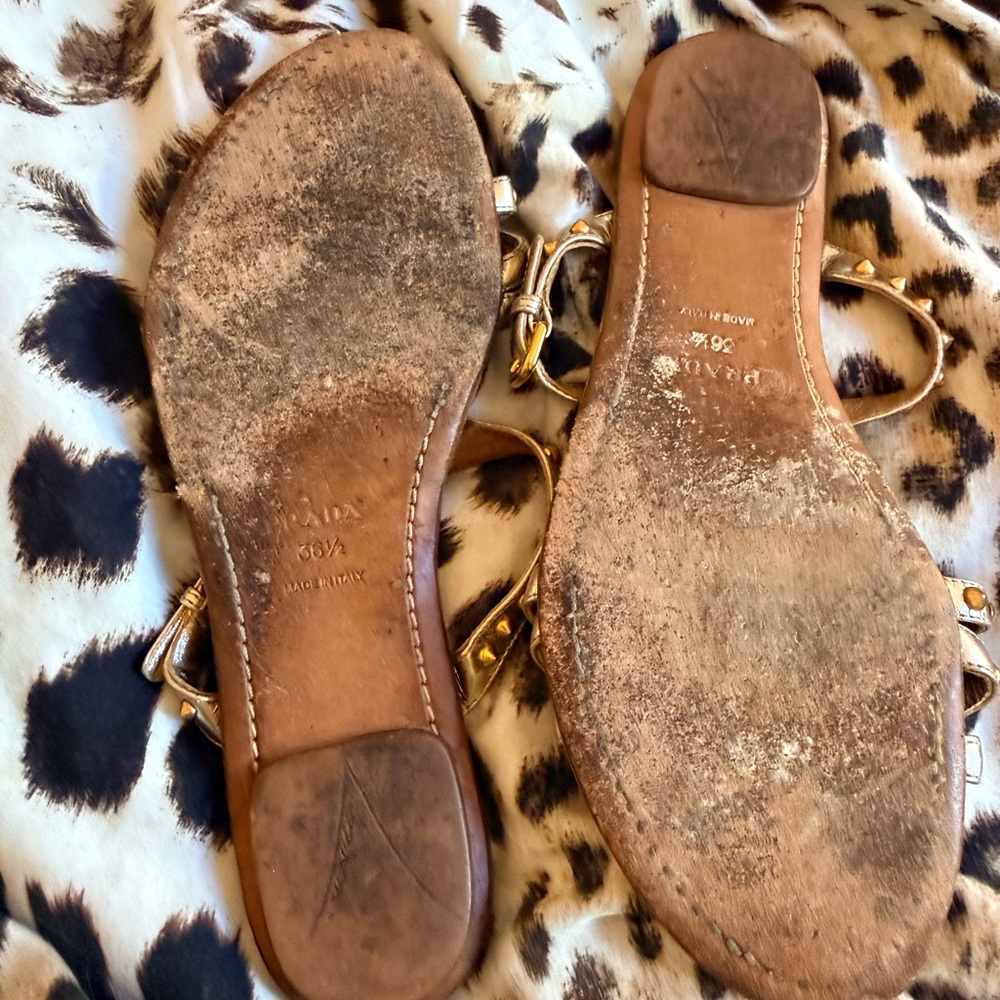Prada Gold Studded Flat Sandals - Picture 7 of 10